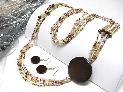 Sell by dozen - color mixed multi row seed beads long necklace earring set mens jewelry