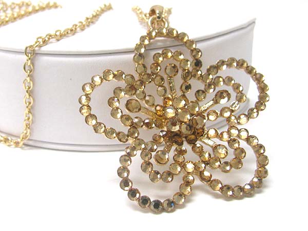 Crystal stud large flower pendant long chain necklace