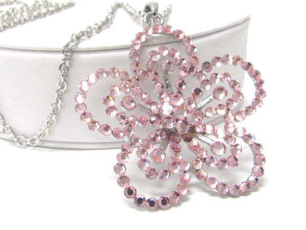 Crystal stud large flower pendant long chain necklace