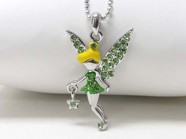 Made in korea whitegold plating crystal stud fairy pendant necklace