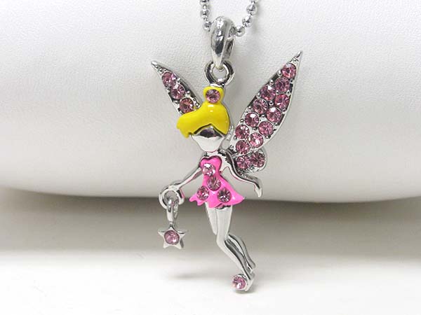 Made in korea whitegold plating crystal stud fairy pendant necklace