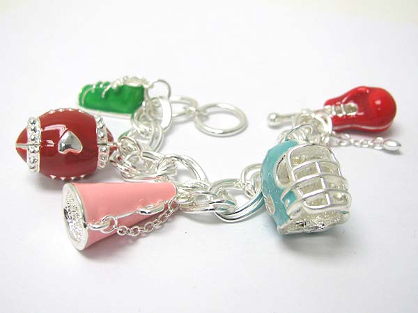 Epoxy metal 3d football theme charm dangle toggle bracelet