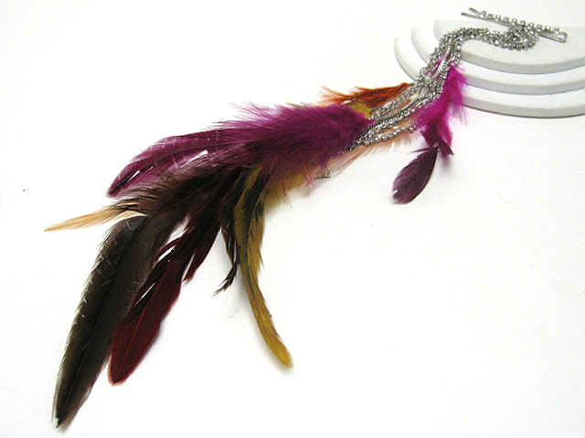 18 inch super long crystal stud hair clip with multi feather and rhinestone extension?