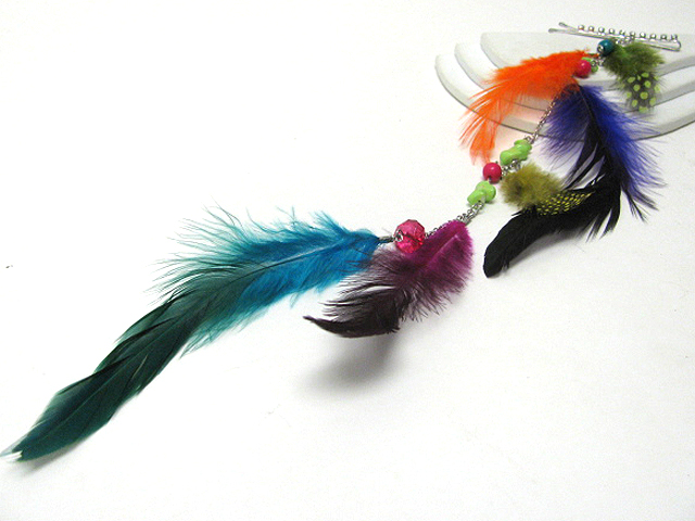 14 inch super long crystal stud hair clip with multi feather extension?