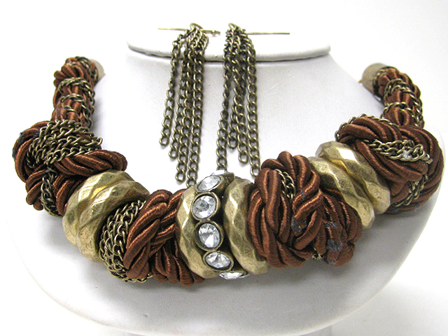 Massive metal rope and chain tangled neckalce earring set