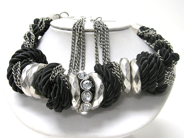 Massive metal rope and chain tangled neckalce earring set