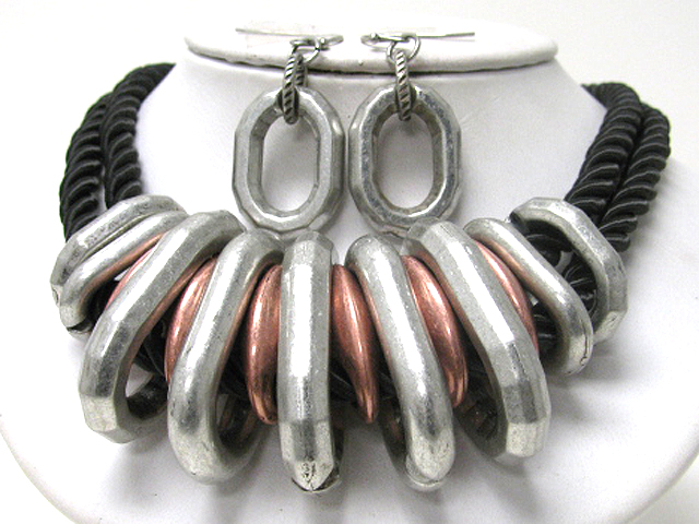 Massive metal loop link rope neckalce earring set