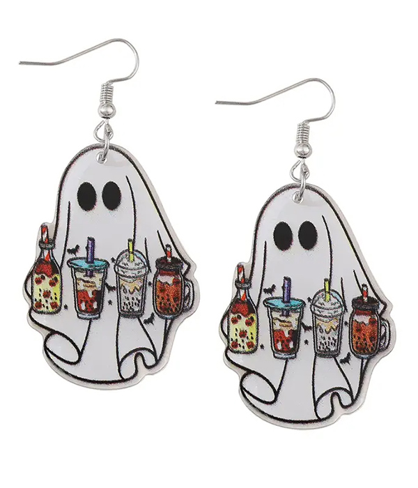 Halloween acryl ghost earrings with bubble tea