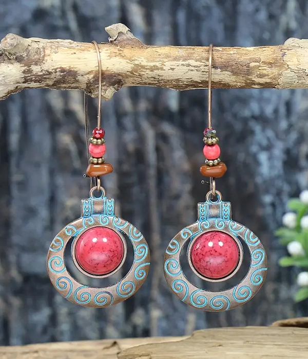 Stone center ethnic earring