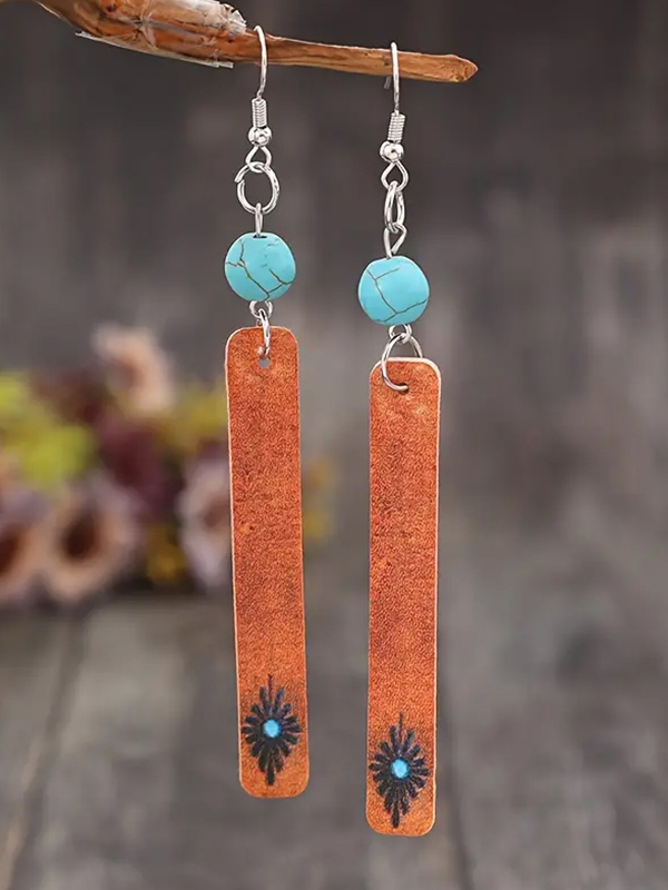 Turquoise and leatherette bar drop earring