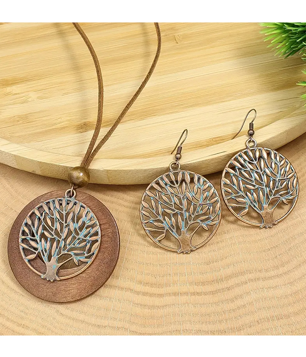 Tree of life pendant necklace and earring set