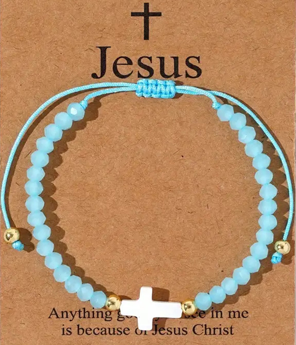 Natural stone pull tie bracelet - cross