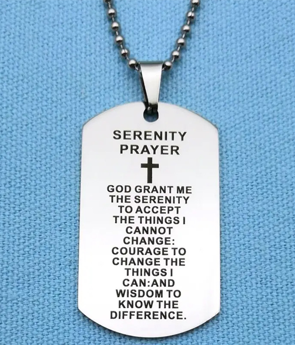 Stainless steel dog tag necklace - serenity prayer