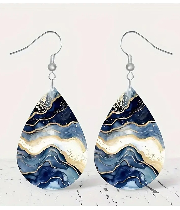 Marble print wood teardrop earring