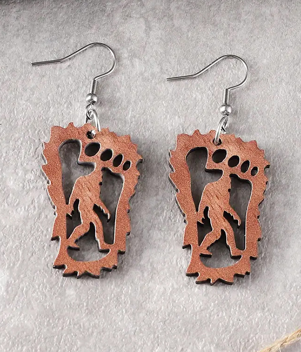 Laser cut bigfoot wood earring