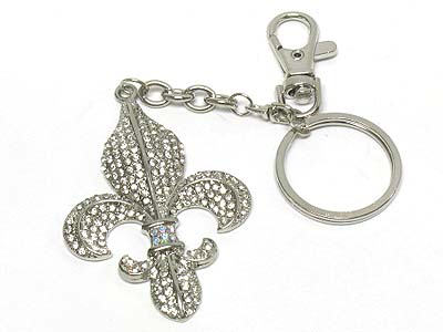 Crystal dense fleur de lis charm key chain