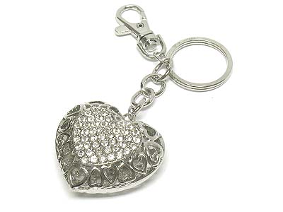 Crystal stone filigree heart key chain