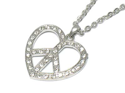 Crystal deco peace and heart pendant necklace