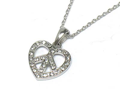 Crystal deco peace and heart small peandant necklace