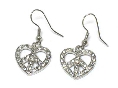 Crystal deco peace and heart earring