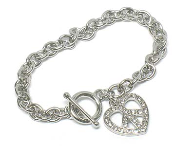 Crystal deco peace and heart toggle bracelet 