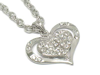 Crystal stone deco heart pendant necklace