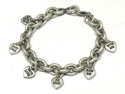 Heart charm with love message chain bracelet 