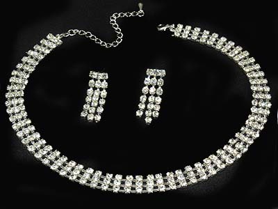 Boutique style rhinestone  3 line tight style necklace and earring set