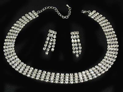 Boutique style rhinestone  4 line tight style necklace and earring set 