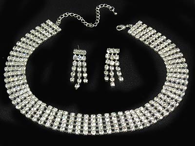 Boutique style rhinestone  5 line tight style necklace and earring set 