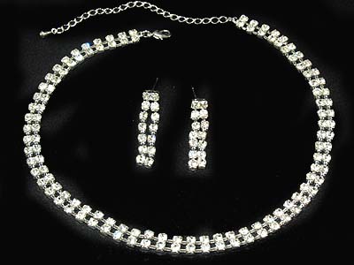 Boutique style rhinestone  2 line tight style necklace and earring set