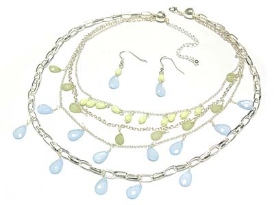 Multi strands acryl bead deco necklace and earring set 