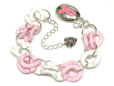 Pink ribbon theme charm and nautical acryl chain bracelet - breast cancer awareness