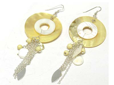 Round shell disk and multi drop earring 