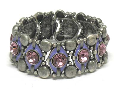 Antique style metal crystal paved stretch bracelet 