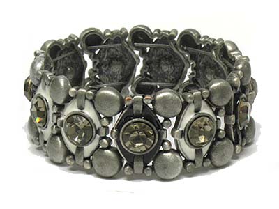 Antique style metal crystal paved stretch bracelet 