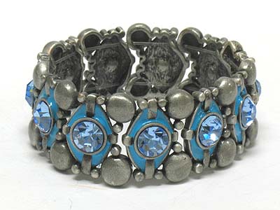 Antique style metal crystal paved stretch bracelet 