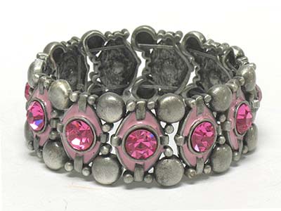 Antique style metal crystal paved stretch bracelet 