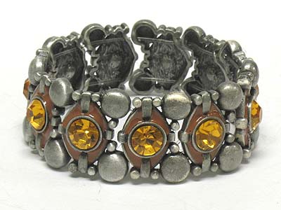 Antique style metal crystal paved stretch bracelet 