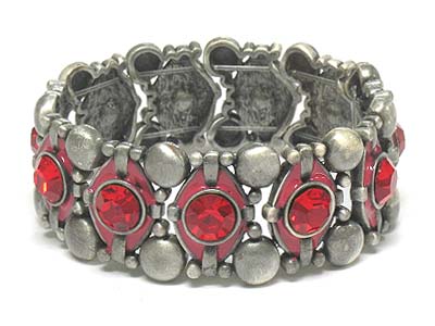 Antique style metal crystal paved stretch bracelet 