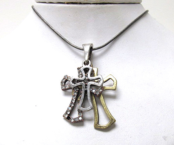 Triple crystal cross necklace