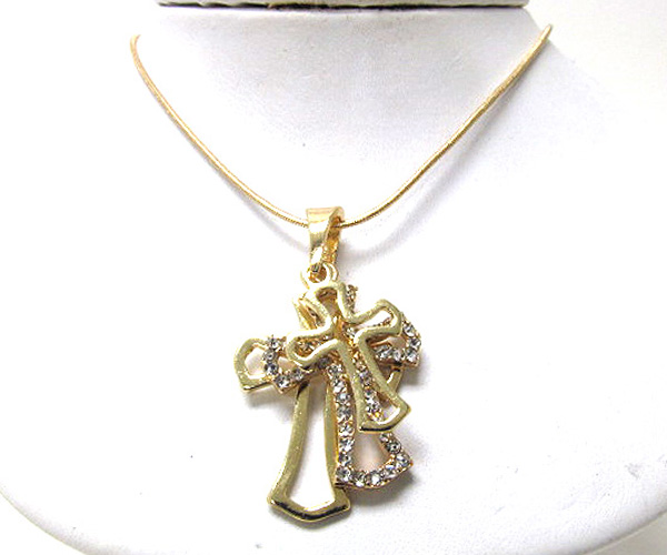 Triple crystal cross necklace