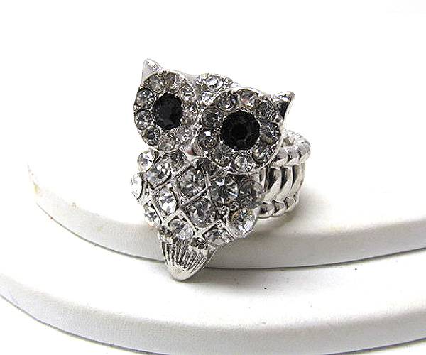 Crystal eyes owl metal stretch ring