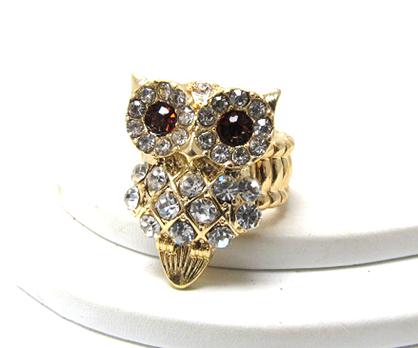 Crystal eyes owl metal stretch ring