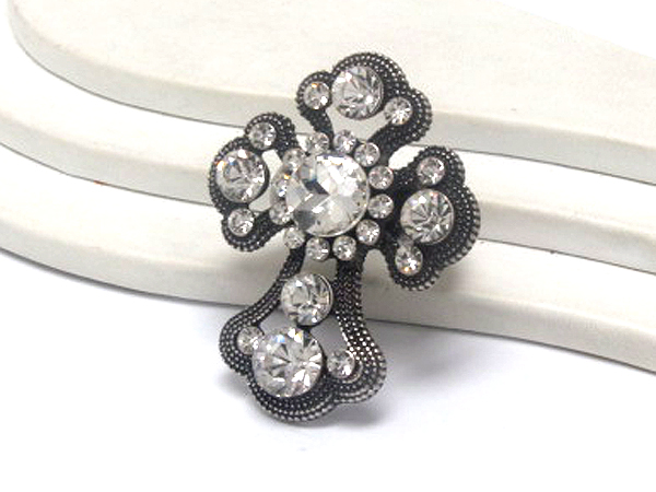 Multi size crystal metal fashion style cross stretch ring