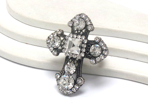 Multi crystal metal one square crystal fashion style cross srtetch ring