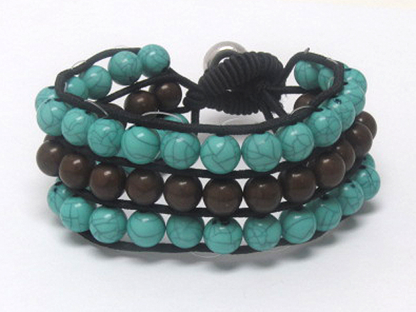 Three row ball stone fashion stretch bracelet