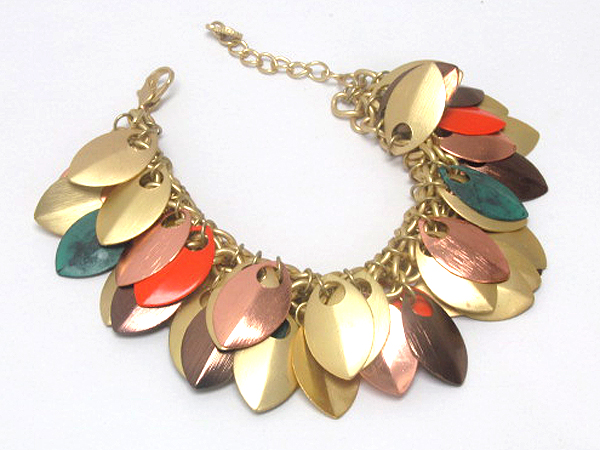 Metal leaf spring vintage mixed metal chain bracelet 