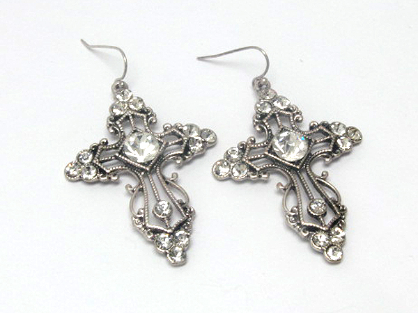 Multi size crystal metal fashion cross earring