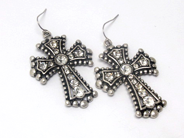 Multi crystal metal fashion style cross earring